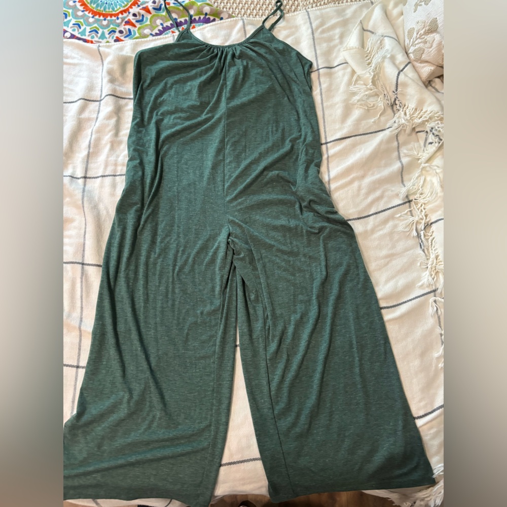 SHEIN Dark Green Wide-Leg Spaghetti Strap Jumpsuit